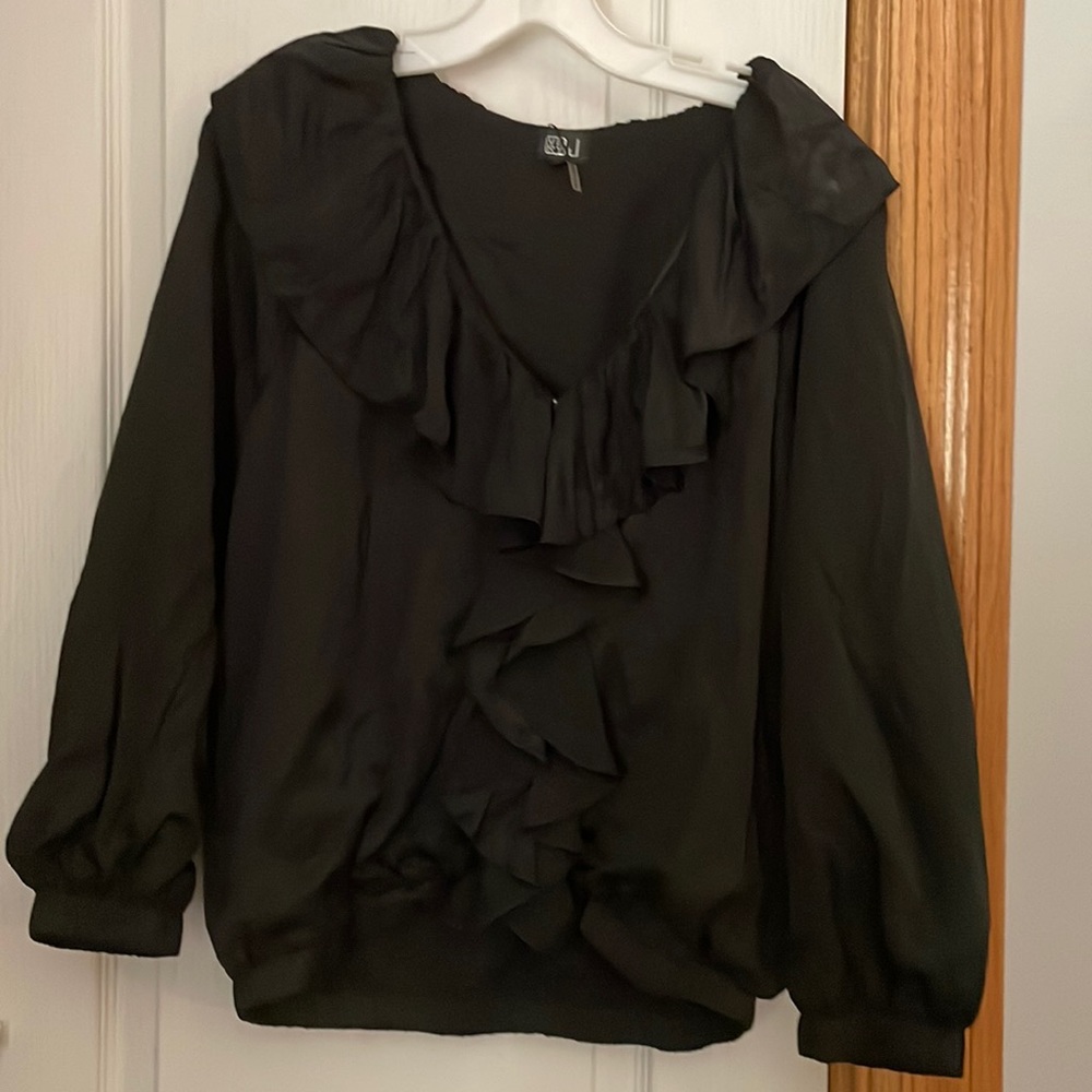 Black ruffle zip up jacket